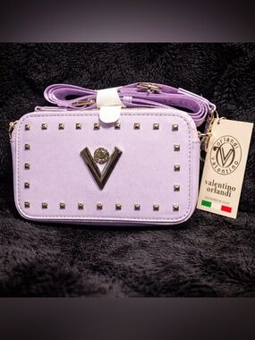 Valentino Orlandi Lavender Studded Crossbody Bag Italian Designer Camera Bag